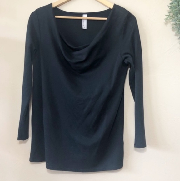 Indigenous - Cowl Neck Drape Front 3/4 Sleeve Top Organic | Small | Washed Black - Picture 2 of 6